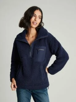 Navy Blue Zip Front Fleece With Hem Detail -UK Clothing Sales 2024 165290s6