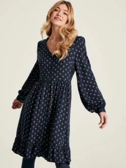 Navy Blue Button Down Dress With Peplum Hem -UK Clothing Sales 2024 177519s3