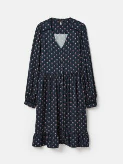 Navy Blue Button Down Dress With Peplum Hem -UK Clothing Sales 2024 177519s7