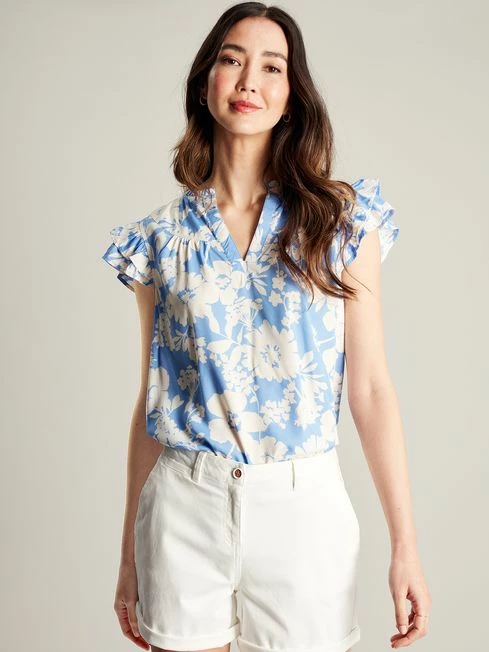 Blue Pop Over Frill Blouse 3 Blue Pop Over Frill Blouse