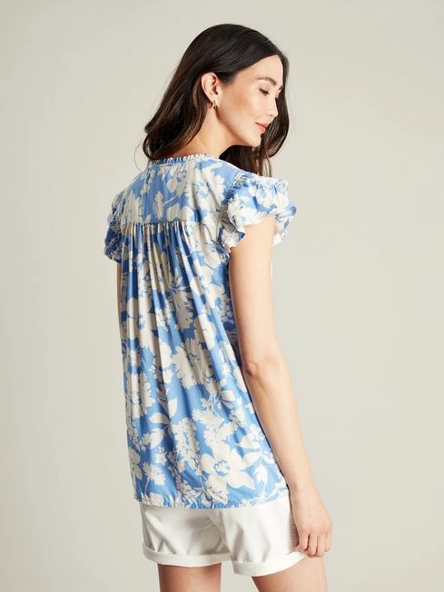 Blue Pop Over Frill Blouse 4 Blue Pop Over Frill Blouse - Image 2