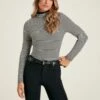 Black/Cream Roll Neck Top