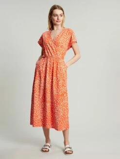 Joules Orange Vivian Midi Jersey Wrap Dress