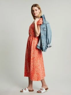 Joules Orange Vivian Midi Jersey Wrap Dress -UK Clothing Sales 2024 432549s3