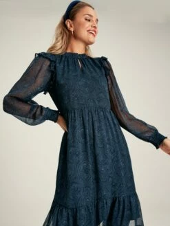 Navy Lumi Balloon Sleeve Dress