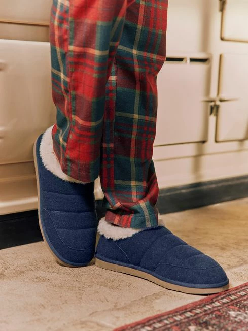 Navy Faux Fur Lined Slippers 3 Navy Faux Fur Lined Slippers - Image 2