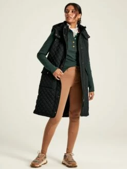 Black Showerproof Longline Diamond Quilted Gilet