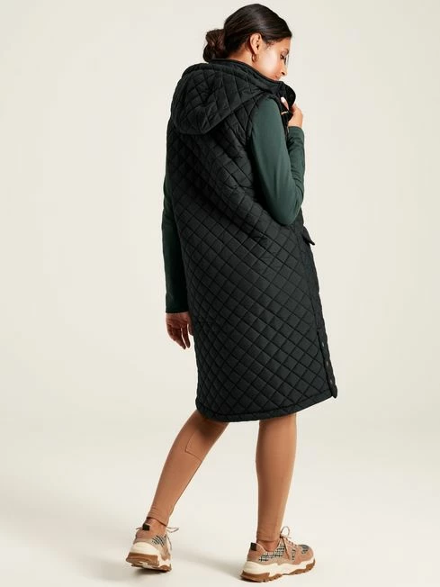 Black Showerproof Longline Diamond Quilted Gilet 4 Black Showerproof Longline Diamond Quilted Gilet - Image 2