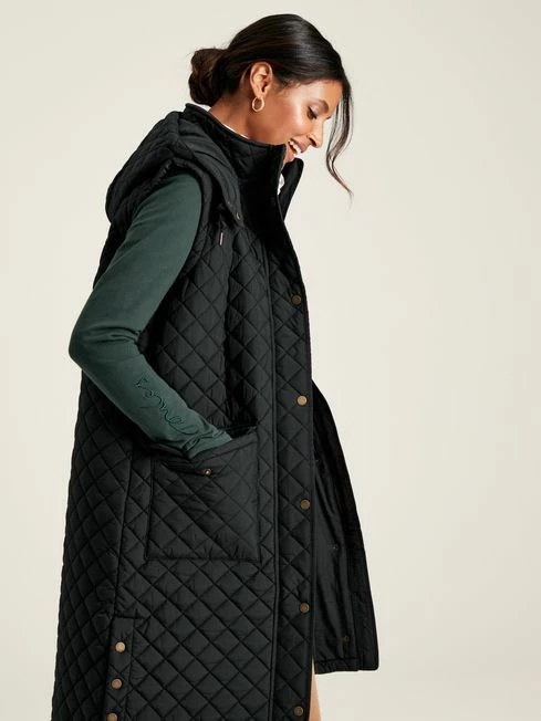 Black Showerproof Longline Diamond Quilted Gilet 6 Black Showerproof Longline Diamond Quilted Gilet - Image 4