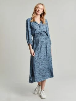 Joules Blue Josie Frill Elasticated Waist Dress