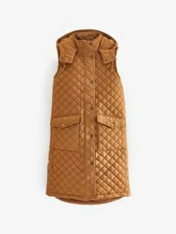 Rust Brown Showerproof Longline Diamond Quilted Gilet -UK Clothing Sales 2024 635253s7