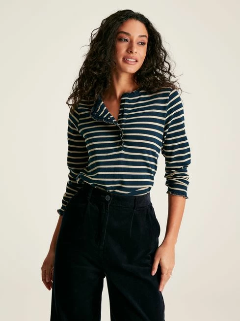 Navy Striped Top With Frilled Detailing 3 Navy Striped Top With Frilled Detailing