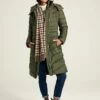 Khaki Green Showerproof Long Padded Coat