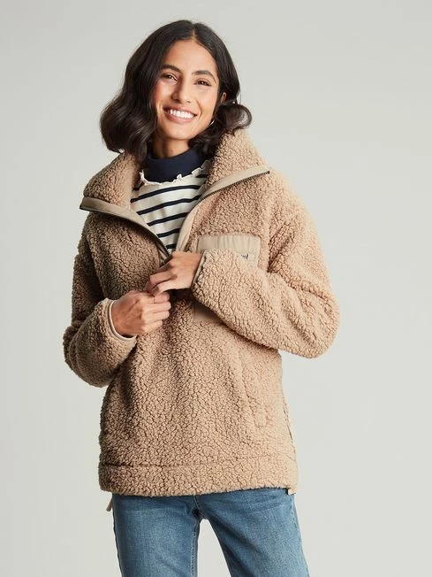 Tan Brown Zip Front Fleece With Hem Detail 3 Tan Brown Zip Front Fleece With Hem Detail