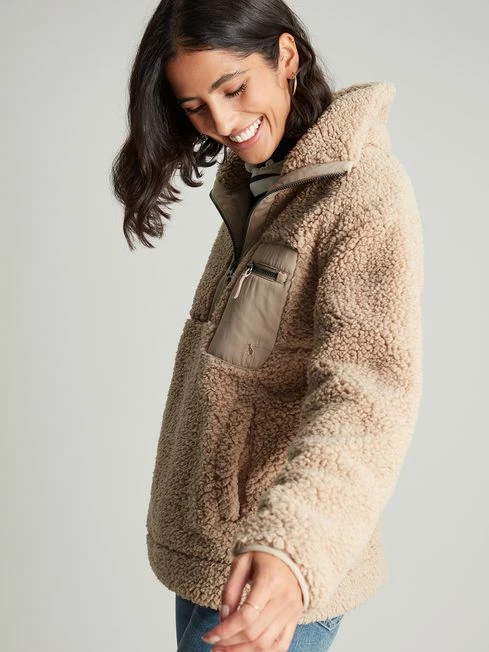 Tan Brown Zip Front Fleece With Hem Detail 5 Tan Brown Zip Front Fleece With Hem Detail - Image 3