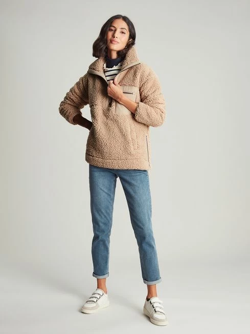 Tan Brown Zip Front Fleece With Hem Detail 6 Tan Brown Zip Front Fleece With Hem Detail - Image 4