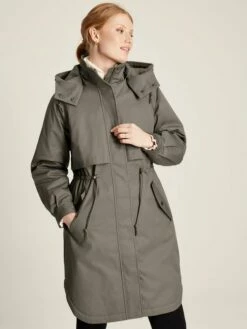 Dark Grey Longline Waterproof Coat With Quilted Lining