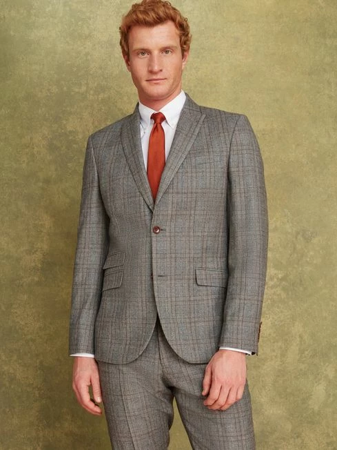 Grey/Rust Check Wool Slim Fit Suit: Jacket 3 Grey/Rust Check Wool Slim Fit Suit: Jacket