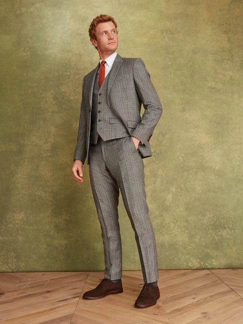 Grey/Rust Check Wool Slim Fit Suit: Jacket 4 Grey/Rust Check Wool Slim Fit Suit: Jacket - Image 2