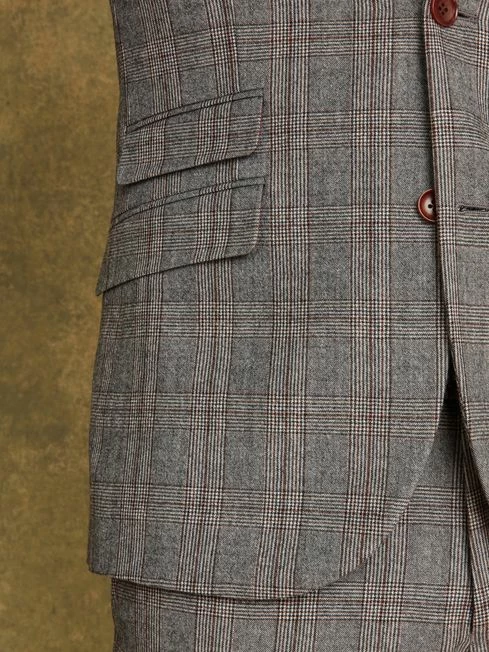Grey/Rust Check Wool Slim Fit Suit: Jacket 7 Grey/Rust Check Wool Slim Fit Suit: Jacket - Image 5