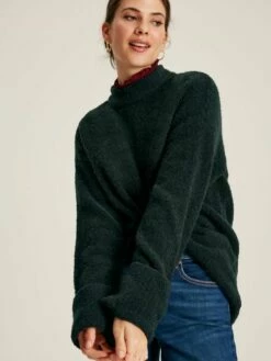 Dark Green Bouclé Knit Jumper