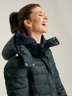 Navy Blue Showerproof Long Padded Coat -UK Clothing Sales 2024 C10 942s4