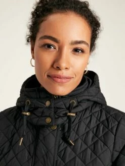 Black Showerproof Quilted Coat With Hood -UK Clothing Sales 2024 C22152s4