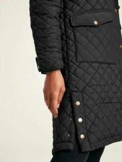 Black Showerproof Quilted Coat With Hood -UK Clothing Sales 2024 C22152s6