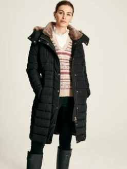 Black Showerproof Longline Padded Coat