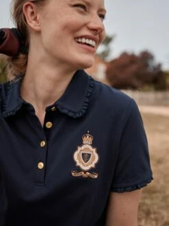 Blue Short Sleeve Frill Collared Polo Shirt -UK Clothing Sales 2024 C35 308s7