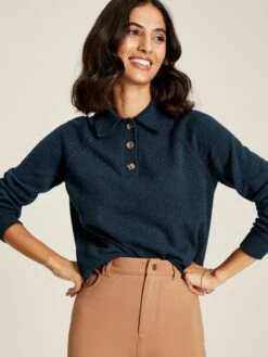 MIA Navy Blue Collared Pointelle Jumper