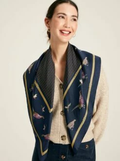 Navy Pheasant Silk Square Scarf