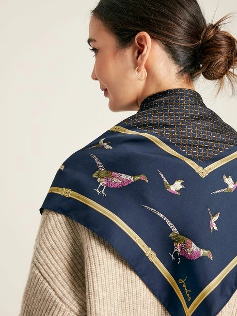 Navy Pheasant Silk Square Scarf 5 Navy Pheasant Silk Square Scarf - Image 3