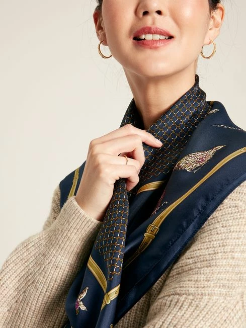 Navy Pheasant Silk Square Scarf 6 Navy Pheasant Silk Square Scarf - Image 4