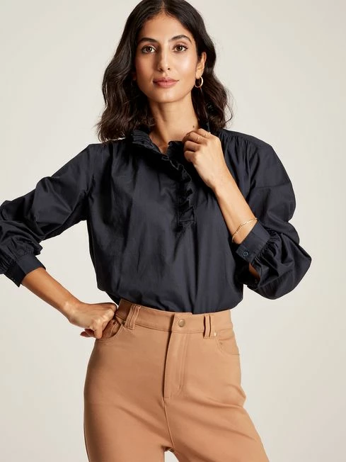 Navy Blue Frill Blouse 3 Navy Blue Frill Blouse