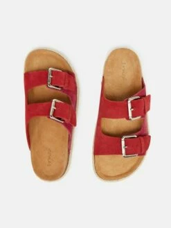 Pink Suede Espadrille Buckle Sliders