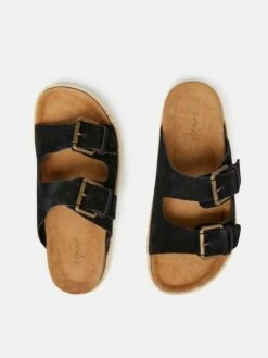 Navy Blue Suede Espadrille Buckle Sliders
