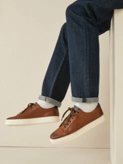 Tan Brown Leather Trainers -UK Clothing Sales 2024 M23376s8