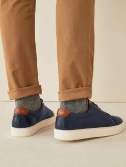 Navy Blue Leather Trainers -UK Clothing Sales 2024 M23377s6
