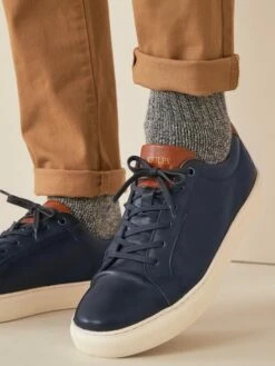 Navy Blue Leather Trainers -UK Clothing Sales 2024 M23377s7