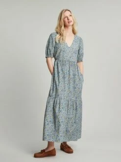 Joules Cream Aura Tiered Cotton Dress
