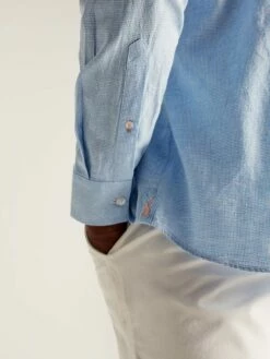 Blue Linen Blend Houndstooth Classic Fit Shirt -UK Clothing Sales 2024 N01043s4