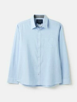 Blue Linen Blend Houndstooth Classic Fit Shirt -UK Clothing Sales 2024 N01043s5