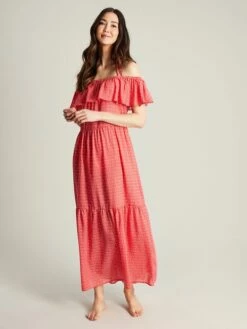 Joules Pink Fern Off Shoulder Beach Dress