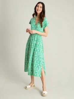 Green Jersey V-Neck Beach Dress
