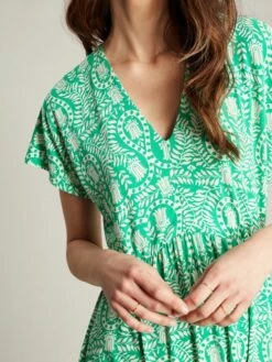 Green Jersey V-Neck Beach Dress -UK Clothing Sales 2024 N01066s5