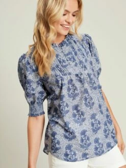 Blue Pleated Bib Blouse -UK Clothing Sales 2024 N02599s3