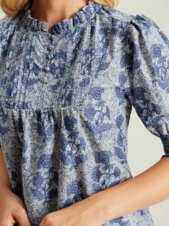 Blue Pleated Bib Blouse -UK Clothing Sales 2024 N02599s4