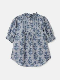 Blue Pleated Bib Blouse -UK Clothing Sales 2024 N02599s6