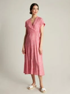 Pink V-Neck With Slit Dress